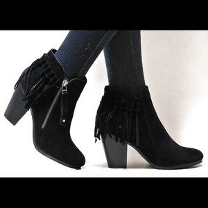 New Black Fringe Western Heel Booties Ankle Boots